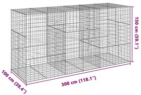 horganyzott vas gabion kosár fedéllel 300 x 100 x 150 cm