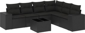 vidaXL 7 részes fekete polyrattan kerti ülőgarnitúra párnával