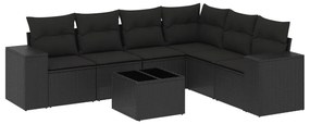 vidaXL 7 részes fekete polyrattan kerti ülőgarnitúra párnával