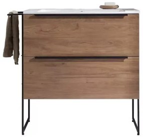 Sanermo 80 cm komplett fürdőszoba bútor szett, Platina tölgy szín, soft close fiók, kerámia mosdóval
