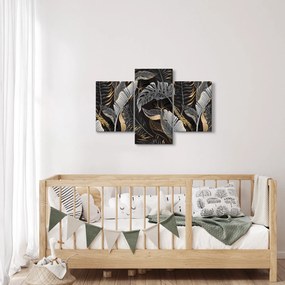 Kép - Trópusi levelek fekete és arany színben (90x60 cm)