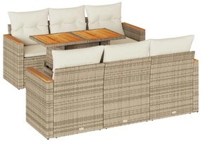 7 részes bézs polyrattan akácfa kerti ülőgarnitúra párnákkal