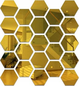 Hatszögletű akril tükör falmatrica dekoráció 50 db arany