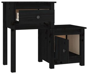 2 darab fekete tömör fenyőfa éjjeliszekrény 79,5 x 38 x 65,5 cm