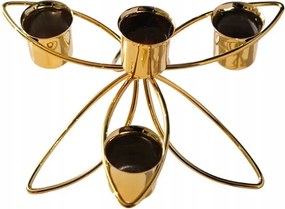 Gyertyatartó 4 karos fém virágállvánnyal, asztaldísz, arany