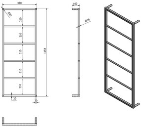 SAPHO Ska501 Ska falra szerelhető törölközőtartó45 x 115 x 10 cm, fekete matt