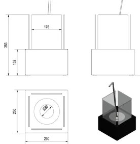 BIO kandalló TANGO2 35,3x25 cm, 1 kW, fekete, TANGO2/CZARNY/TUV