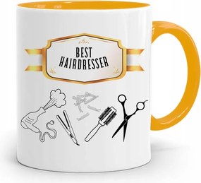 Sárga Fodrász Bögre Best Hairdresser nyomott mintával