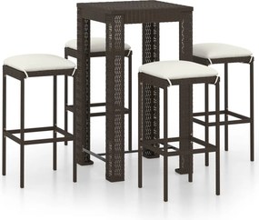 vidaXL 5 részes barna polyrattan kerti bárszett párnákkal