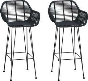 vidaXL Bárszék 2 pcs Fekete 55 x 52 x 105 cm Rattan és Vas