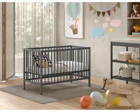 Antracitszürke borovi fenyő babaágy 60x120 cm DINO – Vipack