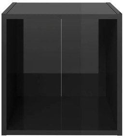 4 db magasfényű fekete szerelt fa TV-szekrény 37 x 35 x 37 cm