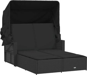 vidaXL fekete polyrattan dupla napozóágy tetővel és párnával