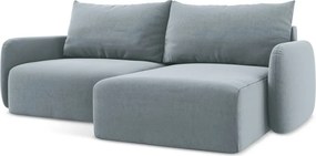 Kék bársony kinyitható-tárolóhelyes sarokkanapé (jobb oldali-heverő résszel) Kalena – Makamii