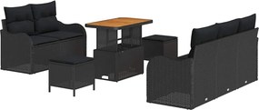 vidaXL Kerti Kanapé Szett párnával 8 pcs Fekete polirattan