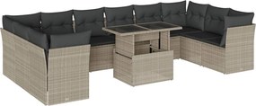 vidaXL 11 részes világosszürke polyrattan kerti ülőgarnitúra párnákkal
