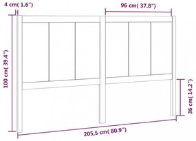 fekete tömör fenyőfa ágyfejtámla 205,5 x 4 x 100 cm