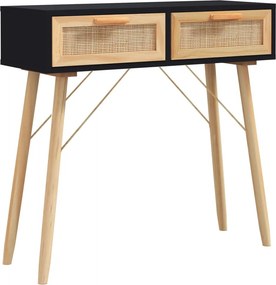 vidaXL fekete tömör fenyő és természetes rattan tálaló 80x30x75 cm