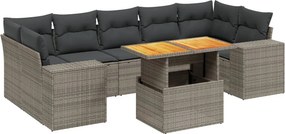 vidaXL 8 részes szürke polyrattan kerti ülőgarnitúra párnákkal