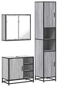 3 részes szürke sonoma színű szerelt fa fürdőszobai bútorszett