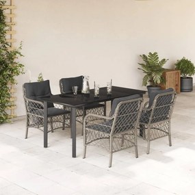 5részes világosszürke polyrattan kerti étkezőgarnitúra párnával