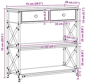 Fekete Tömörfa Konsolláda 75x28x75 cm Műszaki Fa és Acél