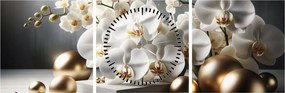 Kép - Orchidea és aranygolyók (órával) (90x30 cm)