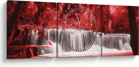 Kép - Vízesés, piros (órával) (90x30 cm)