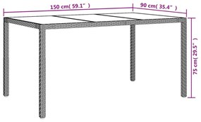 barna polyrattan és edzett üveg kerti asztal 150 x 90 x 75 cm