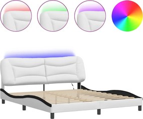 vidaXL fehér és fekete ágykeret LED-ekkel matrac nélkül Hvar 180 x 200 cm