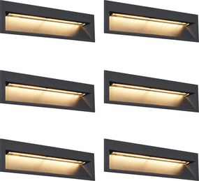 6 darabos modern süllyesztett fali lámpa fekete 28 cm LED-del IP65 - Mert