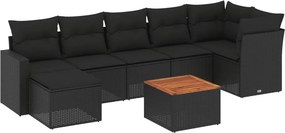 vidaXL 8 részes fekete polyrattan kerti ülőgarnitúra párnákkal