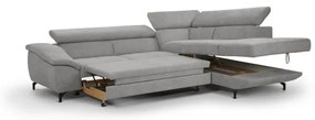 Bővíthető sarokkanapé tárolóval, L-alakú BRESCIA jobb szürke