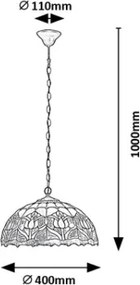 Brilagi - Tiffany stílusú vitrázs csillár, láncra függesztett LORAS 2xE27/60W/230V