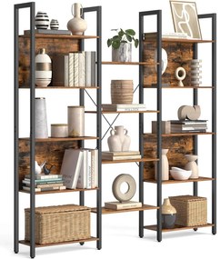 Könyvespolc létrapolc, ipari stílus, 158x24x166 cm, rusztikus barna fekete