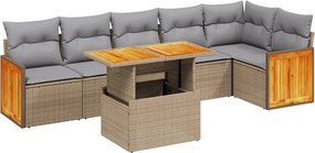 vidaXL 7 részes bézs polyrattan kerti ülőgarnitúra párnákkal