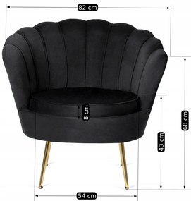 Elegáns Fotel Lábtartóval Fekete Bársony Kárpittal. GRAND