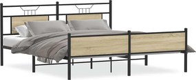 vidaXL sonoma tölgy színű fém ágykeret matrac nélkül 180 x 200 cm