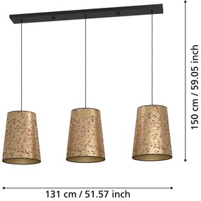 Eglo 390293 - Csillár zsinóron CASTUERA 3xE27/25W/230V arany/rózsaszín