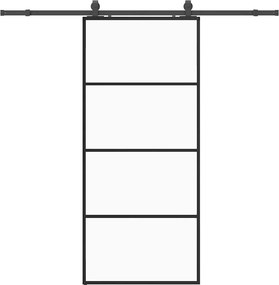 vidaXL fekete ESG üveg tolóajtó fémszerelvény-szettel 90x205 cm
