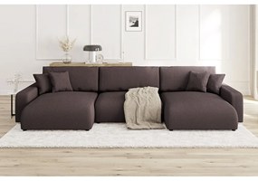 Barna kordbársony kinyitható tárolóhelyes sarokkanapé Sara – Ropez