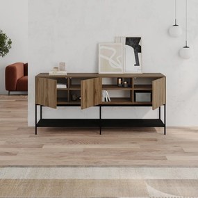 Fekete-natúr színű komód tölgyfa dekorral 180x80x40 cm Amira – Marckeric