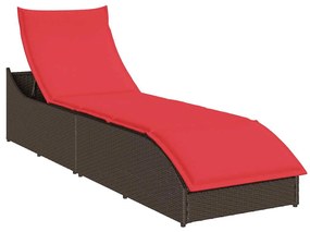 Összecsukható napozóágy párnával és tárolóval barna polyrattan