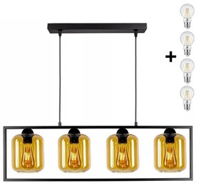 Glimex SQUARE Loft állítható függőlámpa méz 4x E27 + ajándék LED izzó