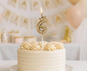 Arany Champagne Crown 6-os számgyertya, tortagyertya 6 cm