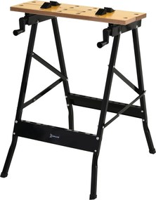 DURHAND Összecsukható Munkapad Készlet 2 Kezelőkerékkel Fakitermelő Asztalos Vas MDF Támogatással 100 kg-os Kapacitással 60.5x62.5x78.5 cm Természetes