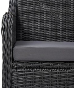 3 darabos fekete polyrattan kerti bisztrószett párnákkal