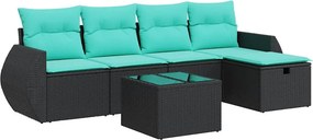 vidaXL 6 részes fekete polyrattan kerti ülőgarnitúra párnákkal