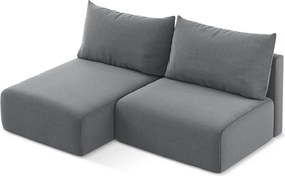 Szürke bársony kinyitható-tárolóhelyes sarokkanapé (bal oldali-heverő résszel) Kalena – Makamii