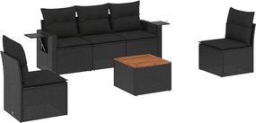 vidaXL 6 részes fekete polyrattan kerti ülőgarnitúra párnákkal